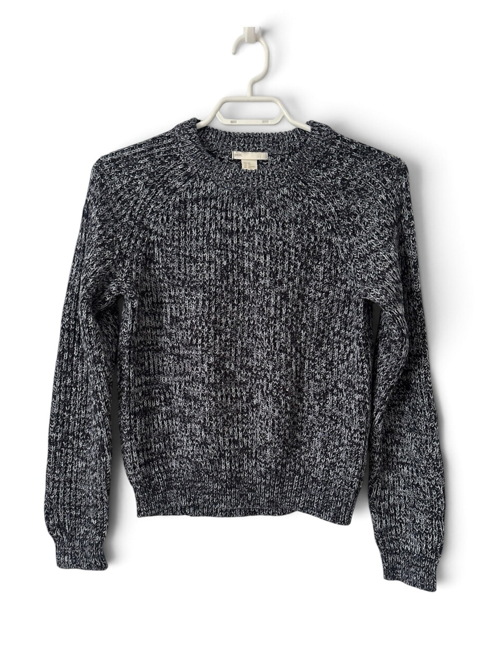 H&M Basic Blue Black Marled Chunky Knit Crewneck Sweater - XS